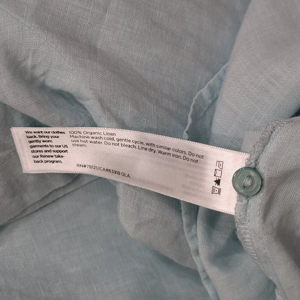 Eileen Fisher Organic Linen Band Collar Short-Sleeve Shirt Pale Aqua Size 1X - Picture 9 of 10